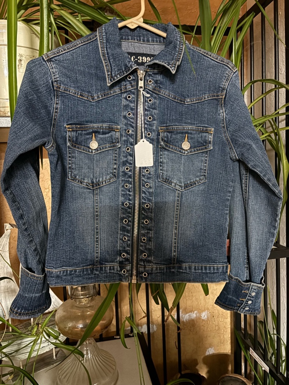 Denim Jean Jacket - Dark Blue Zip Front